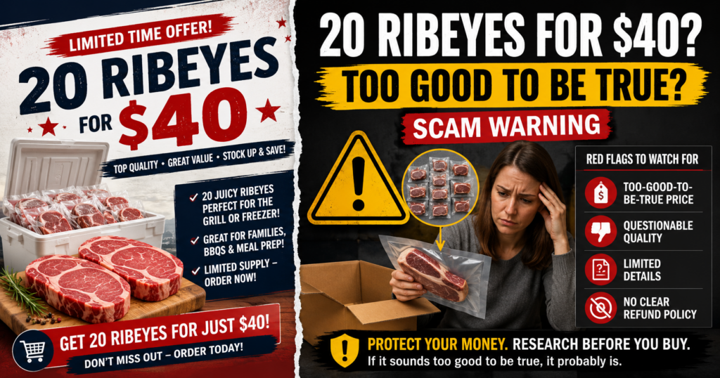 20 ribeyes for $40 scam or legit warning about parking lot steak deals, portion size, meat labels and high-pressure upselling