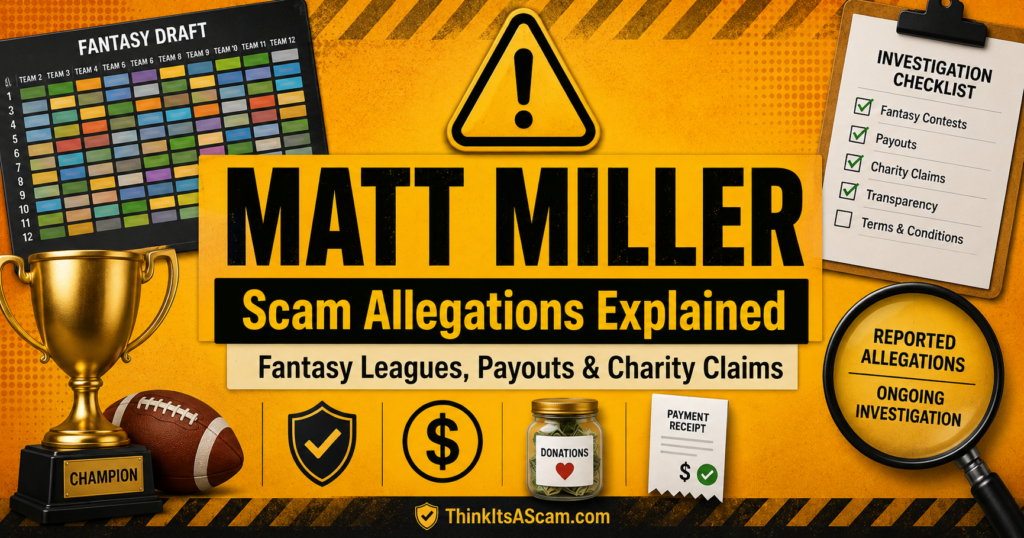 eports about Matt Miller involve allegations tied to fantasy football leagues, payouts, and charitable claims; consumers should verify before paying or donating. att Miller scam allegations warning about fantasy league payouts and charity claims