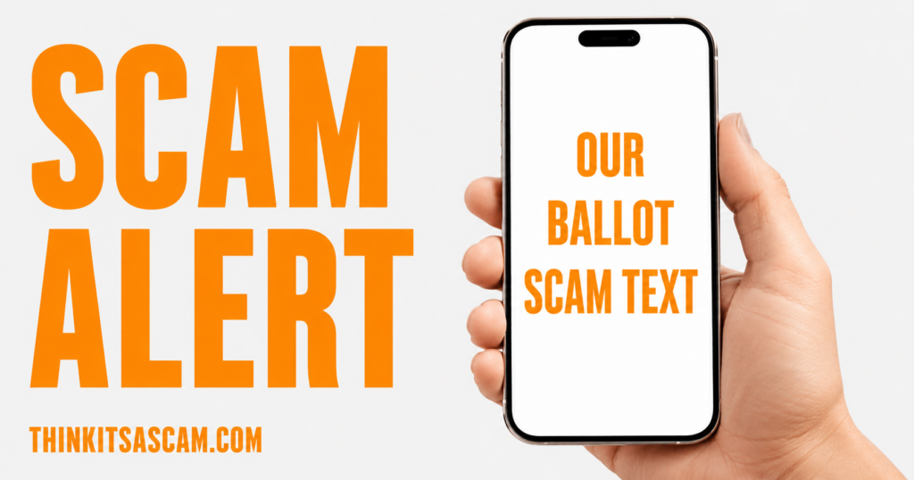 OurBallot scam text warning explaining voter outreach messages, registration links, phishing risks and independent election verification