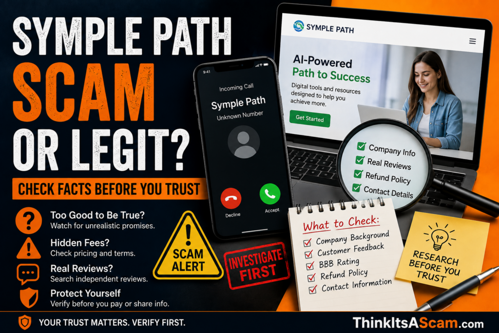 Research Symple Path carefully before paying, sharing personal information, or trusting online claims. Symple Path scam or legit warning with phone call, website, and verification checklist