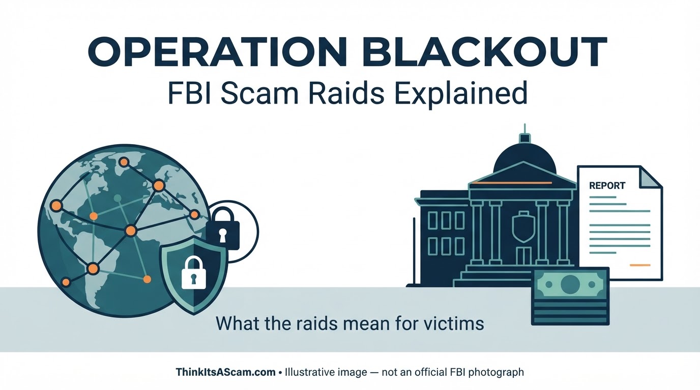 Illustrative Operation Blackout consumer-safety graphic; not an official FBI photograph or document.